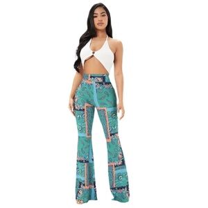 NWT! Large Floral Patchwork Flare Pants